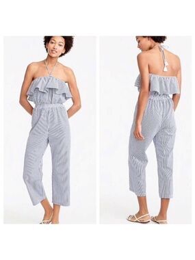 J. Crew Seersucker Halter Jumpsuit Sz XS